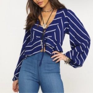free people striped blouse medium